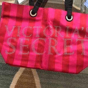 VICTORIA’S SECRET RED/PINK RHINESTONE STRIPE TOTE